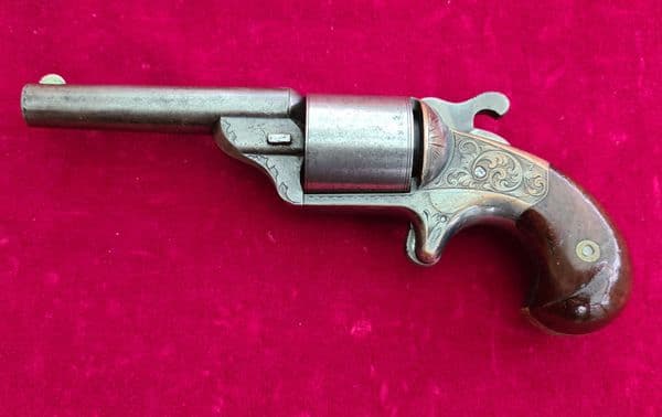 A scarce American Moore's patent front Loading Teat-Fire .32 rimfire revolver. C.1864-1870. Ref 3886